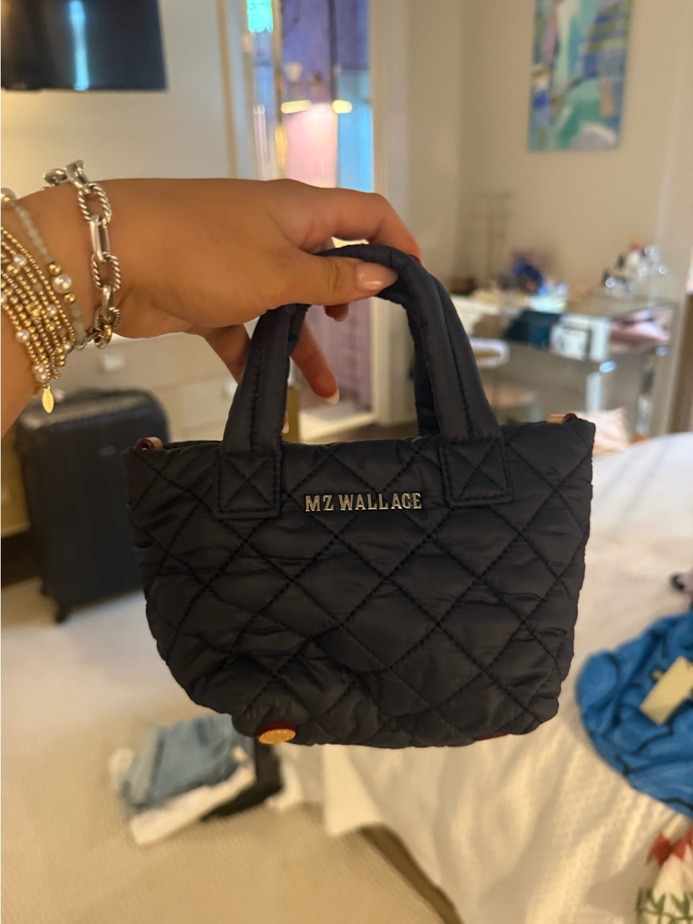 MZ WALLACE Quilted Mini Tote Bag Navy